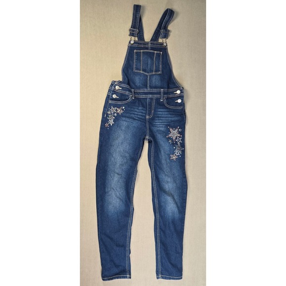 Jordache Other - Jordache Girls Overalls Bedazzled Bling Stars Studs Medium Wash Large 10/12